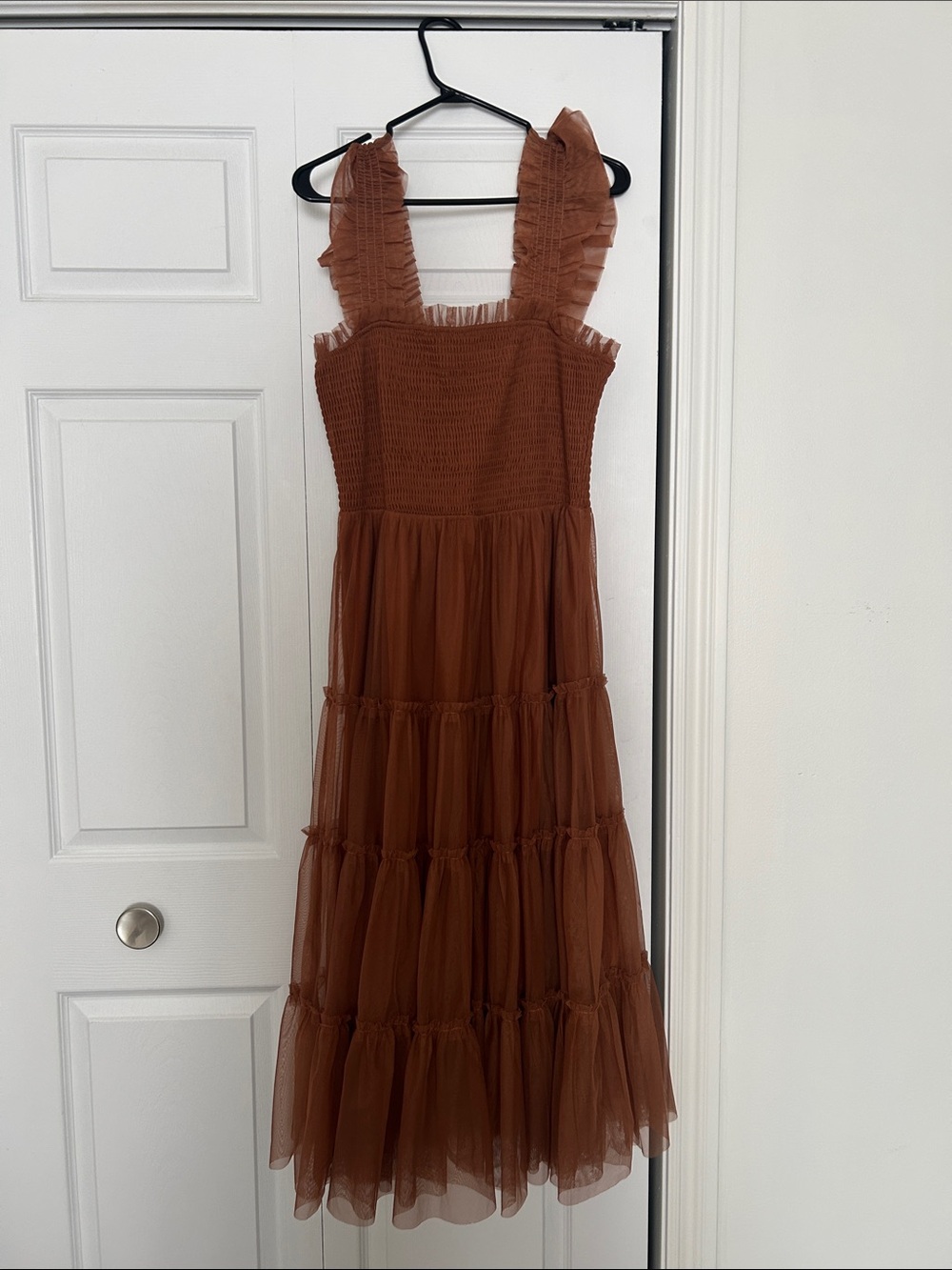 Baltic Born Rust Brown Ruffled Tiered Midi Dress